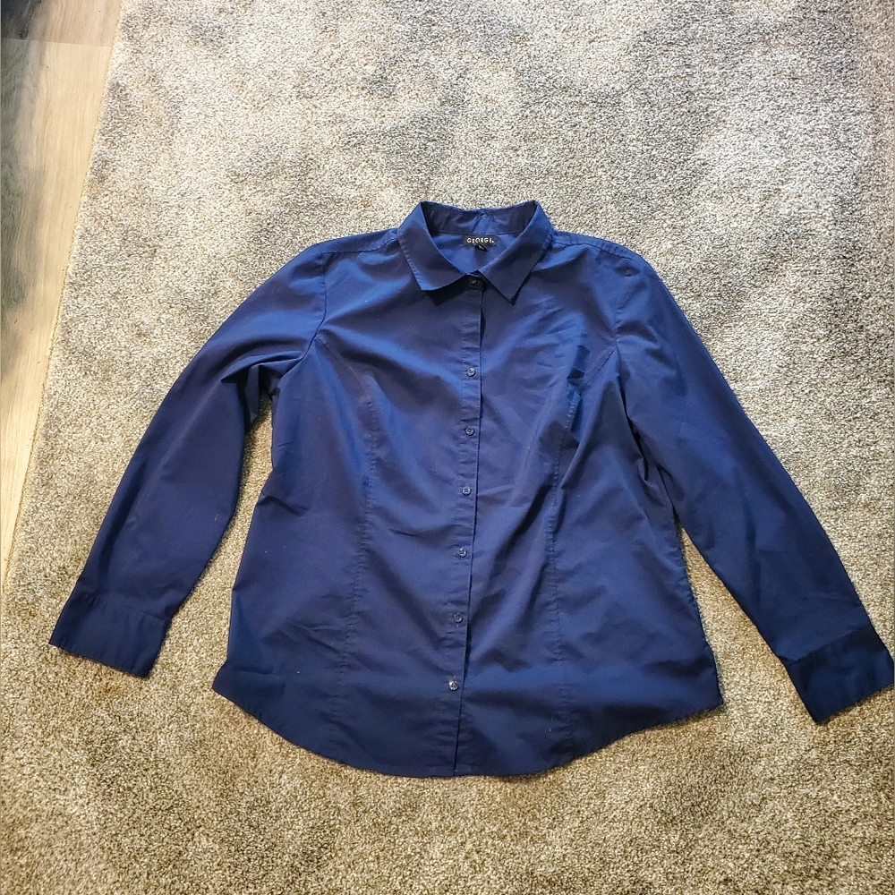 George Womens Button Up Blouse Navy Blue Size 16-18